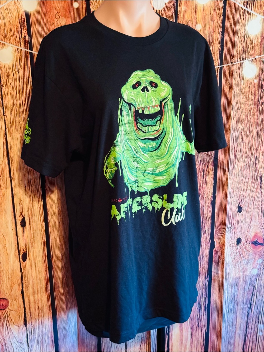 Zero Foxtrot Black Graphic Tee with Neon Green Slimer Design